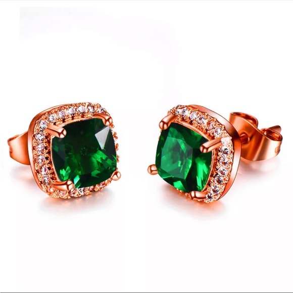 New Rose Gold Plated Emerald Earrings - Picture 4 of 4